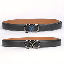 Men's Ratchet Belt, Gold Deer Accent Automatic Buckle Dress Belt, 3.5cm Adjustable Cut-to-Fit Waist Belt, Black Textured Reversible Business Casual Belt for Men, Gift for Him, Model DX38