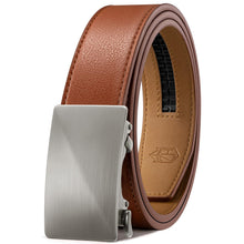 Men’s Ratchet Leather Belt with Automatic Buckle, Micro-Adjustable 1/4” Fit, Hidden Tail Design – Cut-to-Fit Casual & Dress Belt for Jeans, Business & Work