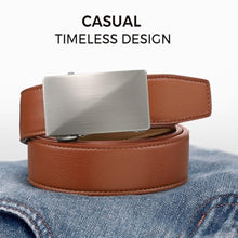 Men’s Ratchet Leather Belt with Automatic Buckle, Micro-Adjustable 1/4” Fit, Hidden Tail Design – Cut-to-Fit Casual & Dress Belt for Jeans, Business & Work