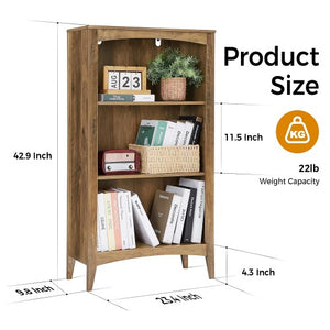 3 Tier Wooden Bookcase, 109 cm H Open Display Bookshelf with Storage Shelves for Home, Bedroom, Office