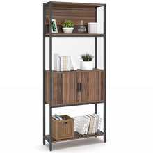 5-Tier Bookshelf with Doors, Rustic Wood Industrial Bookcase for Home, Living Room, Bedroom, Office (Walnut Brown)