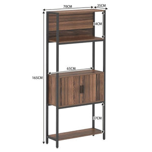 5-Tier Bookshelf with Doors, Rustic Wood Industrial Bookcase for Home, Living Room, Bedroom, Office (Walnut Brown)