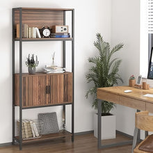 5-Tier Bookshelf with Doors, Rustic Wood Industrial Bookcase for Home, Living Room, Bedroom, Office (Walnut Brown)