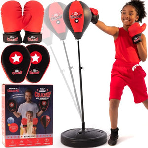 Children Boxing Set, Indoor Outdoor Punching Ball Bag with Adjustable Stand, Gloves, Training Pads for Kids 3-10 Years Old