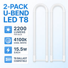 U-Bend LED T8 Bulbs, 2-Pack, 15.5W, 4100K, 2200 Lumens - image 2