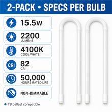 U-Bend LED T8 Bulbs, 2-Pack, 15.5W, 4100K, 2200 Lumens - image 9