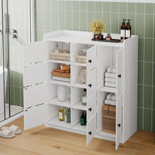 Bathroom Storage Cabinet Freestanding Floor Organizer with 8 Doors & Shelves, Waterproof P2 MDF, Modern White Cupboard for Bathroom, Entryway & Living Room