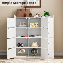 Bathroom Storage Cabinet Freestanding Floor Organizer with 8 Doors & Shelves, Waterproof P2 MDF, Modern White Cupboard for Bathroom, Entryway & Living Room