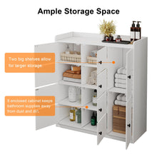 Bathroom Storage Cabinet Freestanding Floor Organizer with 8 Doors & Shelves, Waterproof P2 MDF, Modern White Cupboard for Bathroom, Entryway & Living Room