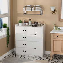 Bathroom Storage Cabinet Freestanding Floor Organizer with 8 Doors & Shelves, Waterproof P2 MDF, Modern White Cupboard for Bathroom, Entryway & Living Room