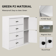 Bathroom Storage Cabinet Freestanding Floor Organizer with 8 Doors & Shelves, Waterproof P2 MDF, Modern White Cupboard for Bathroom, Entryway & Living Room