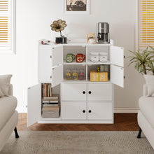 Bathroom Storage Cabinet Freestanding Floor Organizer with 8 Doors & Shelves, Waterproof P2 MDF, Modern White Cupboard for Bathroom, Entryway & Living Room