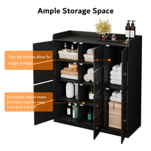 Bathroom Storage Cabinet Freestanding Floor Organizer with 8 Doors & Shelves, Waterproof P2 MDF, Modern Black Cupboard for Bathroom, Entryway & Living Room