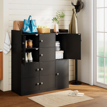 Bathroom Storage Cabinet Freestanding Floor Organizer with 8 Doors & Shelves, Waterproof P2 MDF, Modern Black Cupboard for Bathroom, Entryway & Living Room
