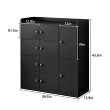 Bathroom Storage Cabinet Freestanding Floor Organizer with 8 Doors & Shelves, Waterproof P2 MDF, Modern Black Cupboard for Bathroom, Entryway & Living Room