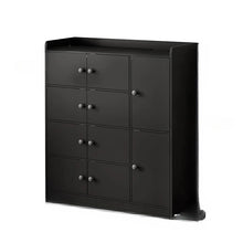 Bathroom Storage Cabinet Freestanding Floor Organizer with 8 Doors & Shelves, Waterproof P2 MDF, Modern Black Cupboard for Bathroom, Entryway & Living Room