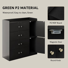 Bathroom Storage Cabinet Freestanding Floor Organizer with 8 Doors & Shelves, Waterproof P2 MDF, Modern Black Cupboard for Bathroom, Entryway & Living Room