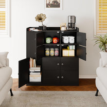 Bathroom Storage Cabinet Freestanding Floor Organizer with 8 Doors & Shelves, Waterproof P2 MDF, Modern Black Cupboard for Bathroom, Entryway & Living Room