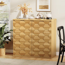 Sideboard Storage Cabinet with 3D Hexagon Doors, Soft-Close Hinges & Handleless Push-Open, Thickened Top 31.5” Buffet Cabinet Modern Dining & Living Room