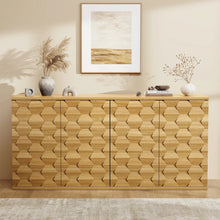 Sideboard Storage Cabinet with 3D Hexagon Doors, Soft-Close Hinges & Handleless Push-Open, Thickened Top 31.5” Buffet Cabinet Modern Dining & Living Room