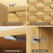 Sideboard Storage Cabinet with 3D Hexagon Doors, Soft-Close Hinges & Handleless Push-Open, Thickened Top 31.5” Buffet Cabinet Modern Dining & Living Room