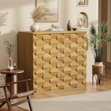 Sideboard Storage Cabinet with 3D Hexagon Doors, Soft-Close Hinges & Handleless Push-Open, Thickened Top 31.5” Buffet Cabinet Modern Dining & Living Room
