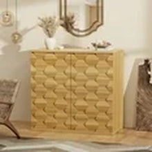 Sideboard Storage Cabinet with 3D Hexagon Doors, Soft-Close Hinges & Handleless Push-Open, Thickened Top 31.5” Buffet Cabinet Modern Dining & Living Room