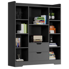 Modern Black Bookshelf with Drawers & Adjustable Shelves – 47" Tall Storage Cabinet for Living Room & Office