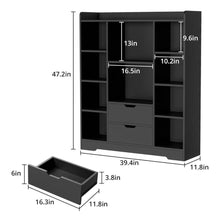 Modern Black Bookshelf with Drawers & Adjustable Shelves – 47" Tall Storage Cabinet for Living Room & Office
