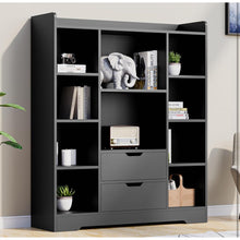 Modern Black Bookshelf with Drawers & Adjustable Shelves – 47" Tall Storage Cabinet for Living Room & Office