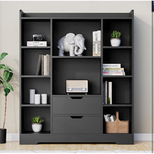 Modern Black Bookshelf with Drawers & Adjustable Shelves – 47" Tall Storage Cabinet for Living Room & Office