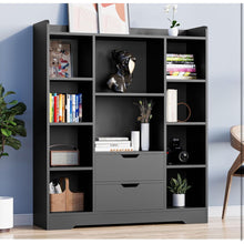 Modern Black Bookshelf with Drawers & Adjustable Shelves – 47" Tall Storage Cabinet for Living Room & Office