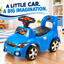 Kids Ride-On Car, Blue Push Car with Steering Wheel & Backrest - image 3