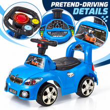 Kids Ride-On Car, Blue Push Car with Steering Wheel & Backrest - image 4