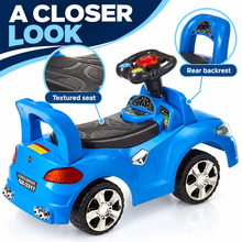 Kids Ride-On Car, Blue Push Car with Steering Wheel & Backrest - image 5