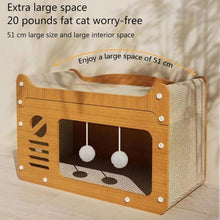 Double-Layer Cat House with Scratching Surface and Plush Balls, Multi-Level Cat Condo Bed, Durable Corrugated Paper Cat Furniture for Indoor Cats, 48×24×54 cm