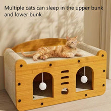 Double-Layer Cat House with Scratching Surface and Plush Balls, Multi-Level Cat Condo Bed, Durable Corrugated Paper Cat Furniture for Indoor Cats, 48×24×54 cm