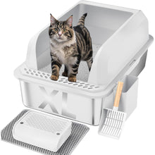 Extra Large Stainless Steel Cat Litter Box with High Sides, Double Layer Mat & Scoop – Non-Stick, Easy to Clean, Odor Resistant, Splash-Proof Design for Large, Elderly, or Multiple Cats – XL 20L Capacity