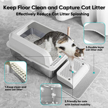 Extra Large Stainless Steel Cat Litter Box with High Sides, Double Layer Mat & Scoop – Non-Stick, Easy to Clean, Odor Resistant, Splash-Proof Design for Large, Elderly, or Multiple Cats – XL 20L Capacity