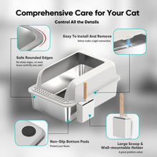Extra Large Stainless Steel Cat Litter Box with High Sides, Double Layer Mat & Scoop – Non-Stick, Easy to Clean, Odor Resistant, Splash-Proof Design for Large, Elderly, or Multiple Cats – XL 20L Capacity