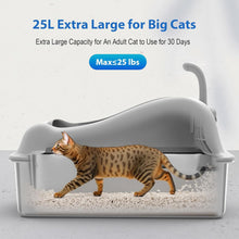 Extra Large Cat Litter Box for Big Cats, 25L Stainless Steel Litter Pan with High Sides, Non-Stick Odor-Free Surface, Step Pedal & Scoop Included – Grey
