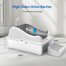 Extra Large Cat Litter Box for Big Cats, 25L Stainless Steel Litter Pan with High Sides, Non-Stick Odor-Free Surface, Step Pedal & Scoop Included – Grey