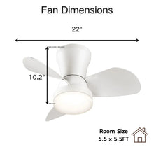 22" Low-Profile Ceiling Fan with LED Light – Quiet DC Motor, Remote Control