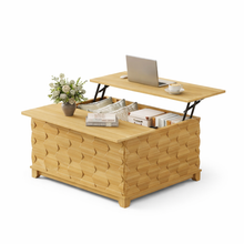 Lift Top Coffee Table with Hydraulic Lift, Hidden Storage & Sliding Top Rails, 3D Textured Wood Modern Living Room Table 41.7”