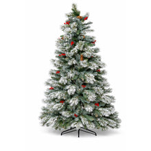 6.2FT Snow Flocked Artificial Christmas Tree PE & PVC Tips with Pinecones & Red Berries | Easy 3-Section Assembly, Metal Stand Indoor Holiday Home