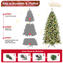 6.2FT Snow Flocked Artificial Christmas Tree PE & PVC Tips with Pinecones & Red Berries | Easy 3-Section Assembly, Metal Stand Indoor Holiday Home