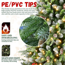 6.2FT Snow Flocked Artificial Christmas Tree PE & PVC Tips with Pinecones & Red Berries | Easy 3-Section Assembly, Metal Stand Indoor Holiday Home