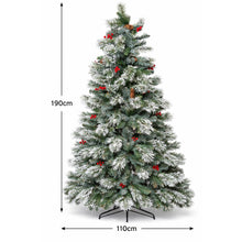 6.2FT Snow Flocked Artificial Christmas Tree PE & PVC Tips with Pinecones & Red Berries | Easy 3-Section Assembly, Metal Stand Indoor Holiday Home