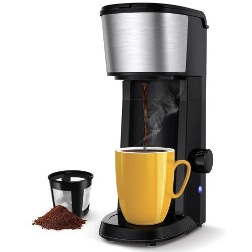 BONSEN KITCHEN Single Serve Coffee Maker, 14oz Compact Coffee Machine with Auto Shut-Off, Reusable Filter for Ground Coffee, Home, Kitchen, Travel