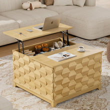 Lift Top Coffee Table with Hydraulic Lift, Hidden Storage & Sliding Top Rails, 3D Textured Wood Modern Living Room Table 41.7”